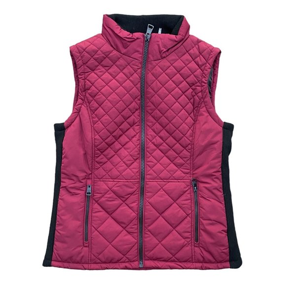 Andrew Marc Quilted Puffer Vest Berry Red Zip Pockets Gorpcore Ski Hiking Camp-M - Picture 14 of 14